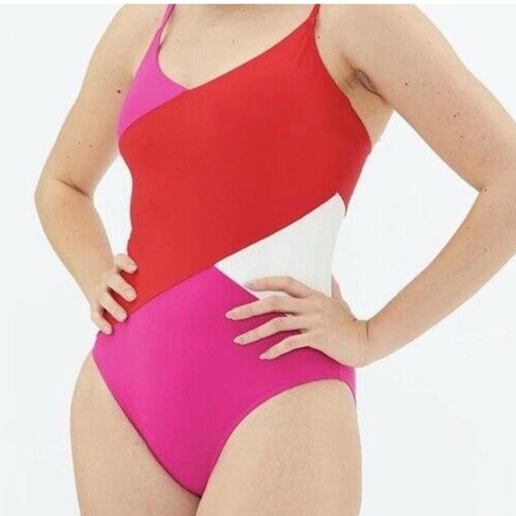 Summersalt The Marina One-Piece in Multi Colorblock Red Pink White SZ 22 - Picture 5 of 13